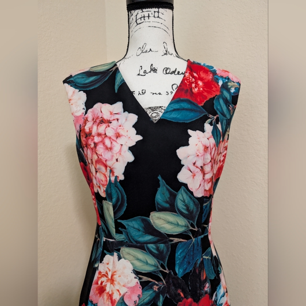 Calvin Klein Floral Sheath Sleeveless Midi Dress•Black,Red,Green,Pink•Size 4♥️🩷 - Picture 8 of 13
